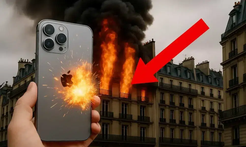 Immeuble en feu après l'explosion de l'iPhone 6
