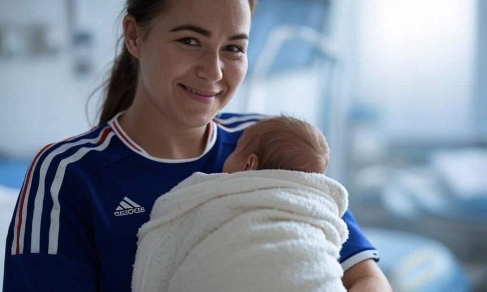 Le nouveau né Griezmann-Mbappé dans les bras de sa mère. Image générée par IA (Grok).
