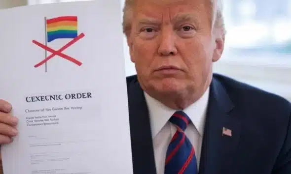 Donald Trump après avoir signé son décret anti-emoji-LGBT. (IA)